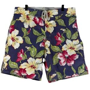 Ralph Lauren Polo Swim Trunks 35 Traveler Classic Vintage Hibiscus Hawaiian 5.5"
